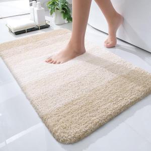 OLANLY Bathroom Rugs Mat 24x16, Extra Soft Absorbent Microfiber Bath Rugs, Rubber Backing, Quick Dry, Machine Washable Bath Mats for Bathroom Floor, Tub and Shower, Home Decor Accessories, Light Beige