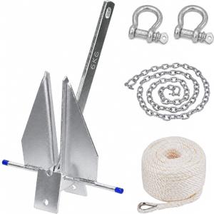 Fluke Style Boat Anchor Kit, Heavy Duty Galvanized Danforth Anchor, 13LB
