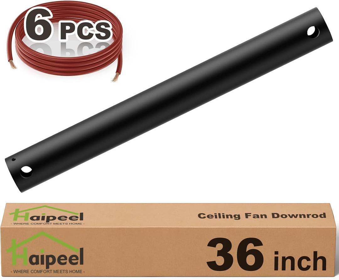 Haipeel 36 Inch Ceiling Fan Downrod, 3 FT Extension Rod with Extended Cord, 1 Inch Diameter Not Threaded Downrod for Ceiling Fan, Heavy Duty Ceiling Fan Accessories (Black)