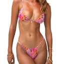 Women's Sexy Triangle Bikini Sets Cheeky Thong Swimsuit Adjustable Spaghetti Straps Bathing Suit, Size S