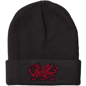 Beanies for Men Wales Flag Dragon Seal Embroidery Europe Winter Hats for Women Acrylic Skull Cap 1 Size (Black Design Only)