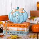 Whaline Fall Wooden Tiered Tray Decor Faux Decorative Stacked Books Bundle Wooden Pumpkin Decor Hello Fall Block Sign for Autumn Thanksgiving Farmhouse Rustic Kitchen Home Decoration