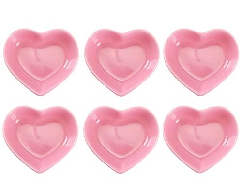 WHJY Pink Love Heart Shaped Ceramic Bowl Set of 6, Contemporary Porcelain Side Dishes, Seasoning & Soy Dipping Sauce Bowls for Wedding & Birthday Party