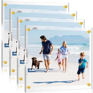 4 Pcs Acrylic Floating Picture Frame 8.5 x 11 Inches Wall Mount Frameless Photo Frames Double Panel Clear for Home Office Photo Display, Full Size 9.6 x 13.2 Inch (Gold)