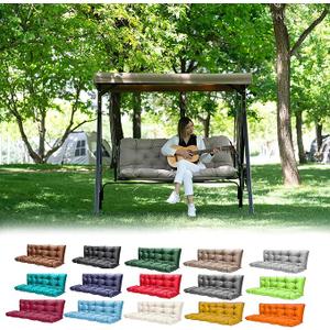 Outdoor Swing Cushions,Waterproof Swing Cushions 3 Seater Replacement with Backrest,Outdoor Thickened Bench Cushion with Ties for Porch,Patio,Backyard,Garden and Lawn (Khaki 60 x 40 in)