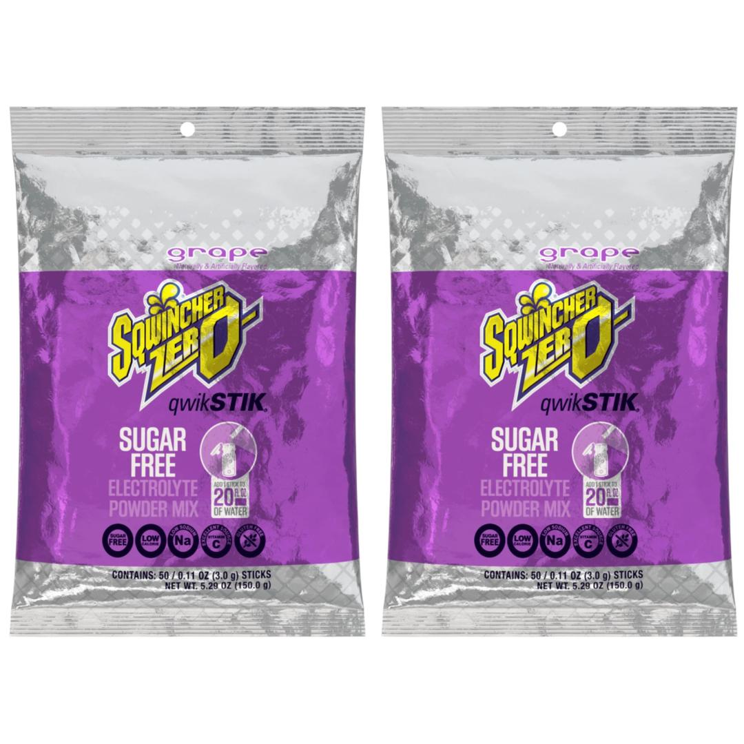 2 x Sqwincher Zero Qwik Stik - Sugar Free Electrolyte Powdered Beverage Mix, 50 Count Bag, 2 Pack (100 Sticks Total) (Grape)