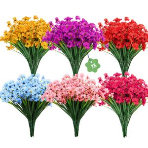 DOMMARE Uv Resistant Silk Flowers Daisies Decoration, Orange Artificial Flowers for Outdoors Fake Faux Plant for Indoors Gardens Wedding Window Boxes Summer Home April Fool's Day Decor, 12 Bundles
