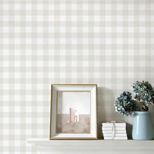 Plaid Wallpaper Neutral Wallpaper 78.7"17.3" Checkered Wall Paper Peel and Stick Modern Beige Contact Paper for Cabinets Vinyl Renter Friendly Waterproof Self-Adhesive Bathroom Kitchen Bedroom