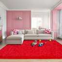 Pionblank 8x10 Rug for Living Room, Fuzzy Plush Large Area Rug, Fluffy Modern Shag Non Slip Soft Furry Carpet for Bedroom Kids Room Nursery Teens Dorm Home Decor, Red