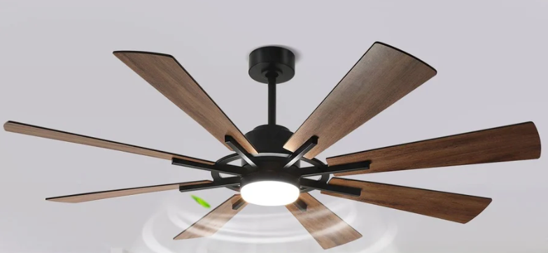 Depuley 60" Large Ceiling Fan With Lights And Remote Control, 8 Plywood Blades Ceiling Fan With Remote 5-Speed Reversible DC Motor Ceiling Fans For Farmhouse Living Room Bedroom Outdoor Patios, Black Brown/Walnut