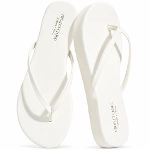 Project Cloud Platform Sandals Women Memory Foam Flip Flops (ELEVATION, White, 7.5M)