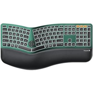 ProtoArc Backlit Bluetooth Ergonomic Keyboard, EK01 Plus Full Size Wireless Split Keyboard with Dual Bluetooth and USB, Cushioned Wrist Rest, Rechargeable, Compatible with Windows/Mac/Android, Green