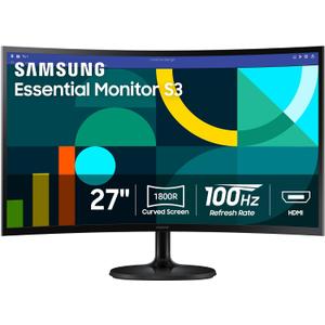 Samsung 27" Essential S3 (S36GD) Curved Monitor - FHD, 1800R Curved Screen, 100Hz, Eye Saver Mode, Game Mode, HDMI D-sub, LS27D36CGANXZA