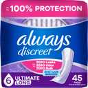 Always Discreet Adult Incontinence Pads for Women, Drier, 6 Drop Long Length, Extra Heavy Absorbency, Pads for Bladder Control Management, Bladder Leaks, & Postpartum Pads, 45ct