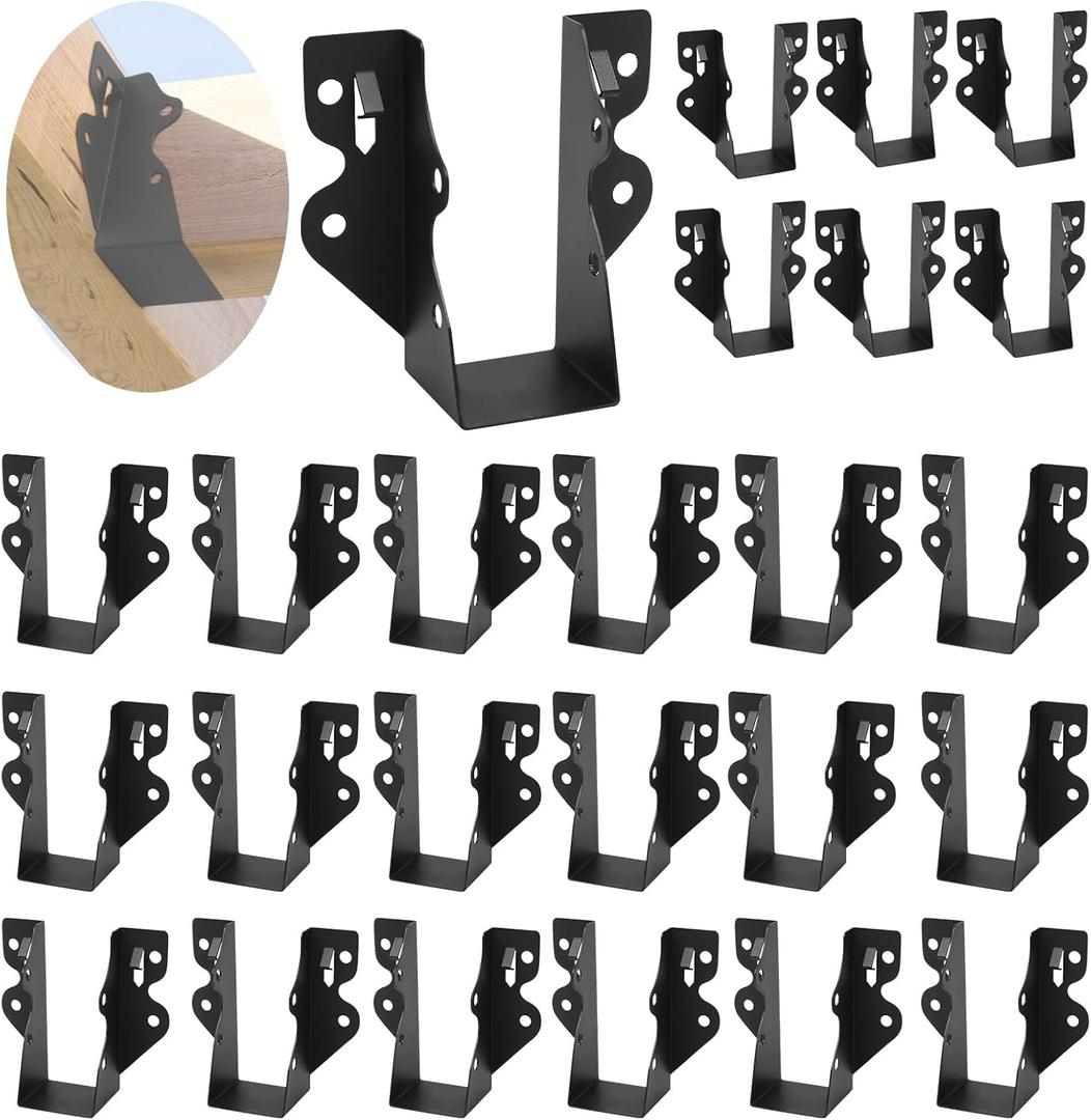 24 Pcs 2x4 Joist Hanger, Black Powder-Coated for Rafter Hurricane Ties Joist Hangers, Tie Brackets for Floor Deck and Ceiling Trusses