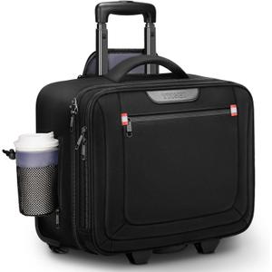 Ytonet Rolling Laptop Bag, Rolling Briefcase for Men Women with Cup Holder, 17.3 Inch Water Resistant Laptop Bag with Wheels, Overnight Roller Computer Bag Laptop Briefcases for Work Carbon Black