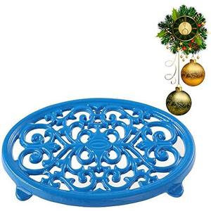 JOGREFUL Cast Iron Trivet Mats, Kitchen Pot Holders to Portect Table/Countertops, Heat Resistant Mats for Teapot/Hot Dishers/Plates, Vintage Mats with Weighted-Base, Blue