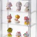 3 Tiers Clear Display Case, Plastic Storage Bins with 2 Adjustable Divider and Magnetic Door,Stackable Display Box for Figures Showcase (1pack)