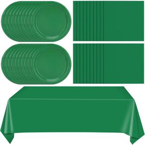 49Pcs Green Birthday Party Decorations Green Party Supplies Set Include 24 Plates 24 Napkins and 1 Tablecloth, Disposable Green Tableware for Birthday Wedding Graduation Baby Showers Party