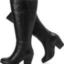 Luoika Women's Extra Wide Calf Knee High Boots, Wide Width Slouchy Knee-High Boots Chunky Pump Heel Plus Size Boots. 241201 Black 9XW
