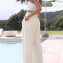 Women's Palazzo Pants Flowy High Waist Flowy Wide Leg Trousers with Pockets Cotton (Beige)