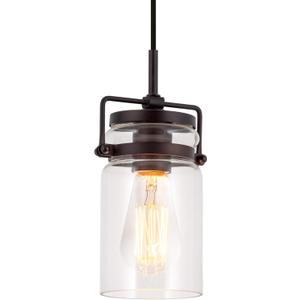 Kira Home Wyer 8" Modern Industrial/Farmhouse Pendant Light + Mini Clear Glass Cylinder Shade, Dimmable Adjustable Wire, Oil Rubbed Bronze Finish