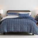 SLEEPBELLA Navy and White Duvet Cover Set, 100% Cotton Bedding, Chevron Geometric Pattern, with Button Closure (3pcs, Twin Size)