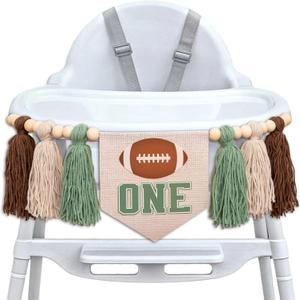 First Birthday High Chair Banner - Football Theme Yarn Tassel Decorations,First Year Down 1st Birthday Party Highchair Banner Party Supplies