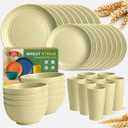 Teivio 32-Piece Kitchen Plastic Wheat Straw Dinnerware Set, Service for 8, Dinner Plates, Dessert Plate, Cereal Bowls, Cups, Unbreakable Plastic Outdoor Camping Dishes, Beige