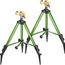 Triumpeek 2 Pack Impact Sprinkler on Tripod Base with Stakes, 360 Degree Large Area Coverage Irrigator with Extension Legs, Adjustable Brass Sprinkler Head Nozzle and 3/4" NH Inlet Hose Connection