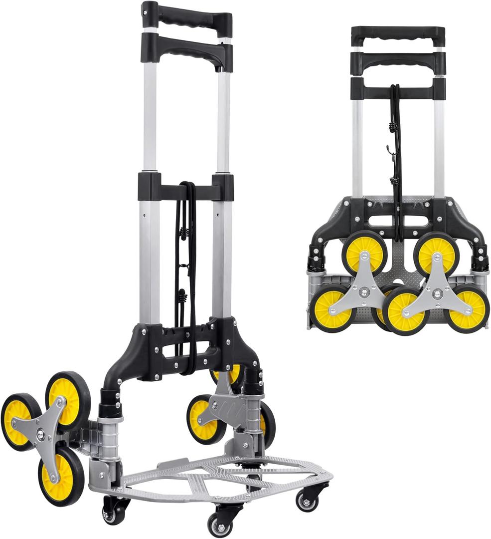 Stair Climber Hand Truck Dolly with Tri-Wheel Design, 154 lb Capacity, Foldable Steel Frame, Adjustable Handle, Rubber Wheels, Pre-Assembled for Stair and Flat Use
