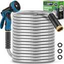 Garden Hose 100FT, Water Hose with 10 Function Nozzle, Garden Hose Metal with Leak-proof Connectors, No-Kink, Lightweight, Puncture-proof, Pet-proof, Sturdy, 550PSI, Hose for Outdoor, Yard