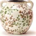 Green and Beige Antique Vase, 5.6 Inch Vintage Chinoiserie Floral Vase, Rustic Ceramic Vase for Home Decor, Living Room, Bookshelf, Office, Entryway, Garden, Chinoiserie Decor, Tuscan Decor