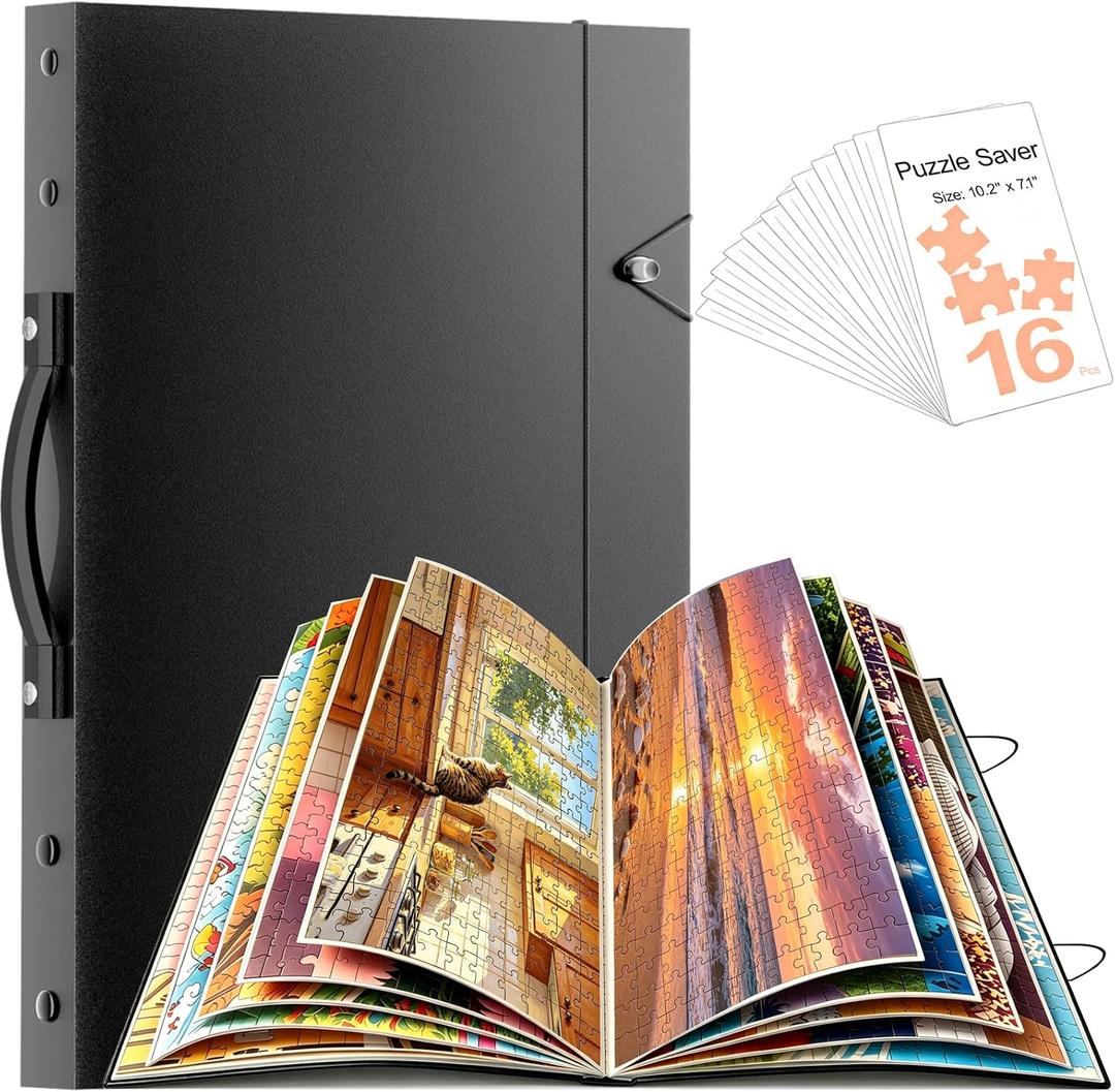 Puzzle Storage Book Folder for 500-1000 Pieces, Large Jigsaw Storage Binder with 24 HD Clear Pockets & 16 Saver Sheets, Completed Puzzle Organizer Keeper Album, Portable Portfolio Case, Gift for Mom