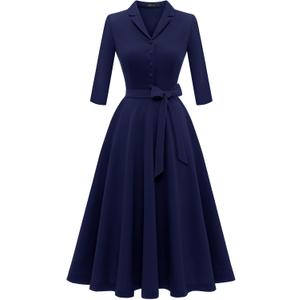 Wedtrend 1940s Dresses for Women 3/4 Sleeve Vintage Tea Party Dress Work Church 1950s Cocktail Dress with Pockets (Blue, XXL)