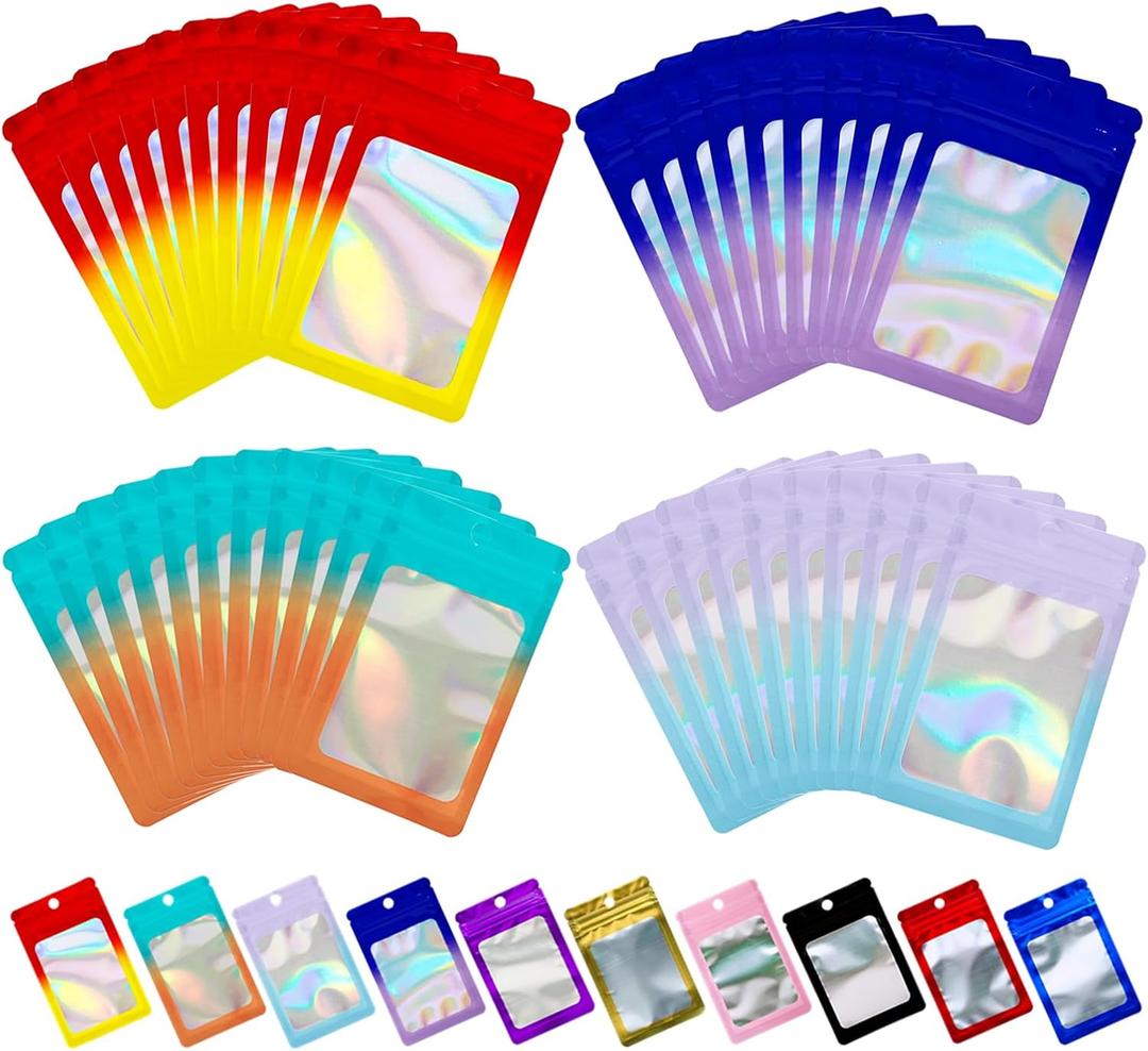 400 Pack Small Holographic Mylar Bags Mini Resealable Ziplock Smell Proof Baggies for Business Sample Card Earring Jewelry Packaging