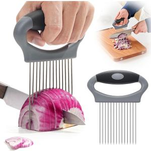 Onion Holder for Slicing, Large Stainless Steel Onion Slicer Holder - Multi-Purpose Vegetable Chopper Tomato Slicer, Food Cutter Assistant Tool for Potato, Avocado, Egg, Lemon, Fruit & Meat Tenderizer