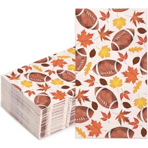 WRAPAHOLIC 50Pcs Fall Leaves Rugby Paper Napkins, 3 Ply Guest Disposable Hand Towels for Bathroom, Autumn, Thanksgiving Party Supplies Tableware - 4.3 x 7.9 In