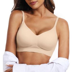 OEAK Womens Wireless Jelly Bras Comfortable Push Up Bra No Underwire Gel Bra Full Support Lift Everyday Seamless Tshirt Bras (Medium, Beige)