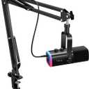 FIFINE XLR/USB Gaming Microphone Set, Dynamic PC Mic for Streaming Podcasting, Computer RGB Mic Kit with Boom Arm Stand, Mute Button, Headphones Jack, for Recording Vocal Voice-Over-AmpliGame AM8T (Black)