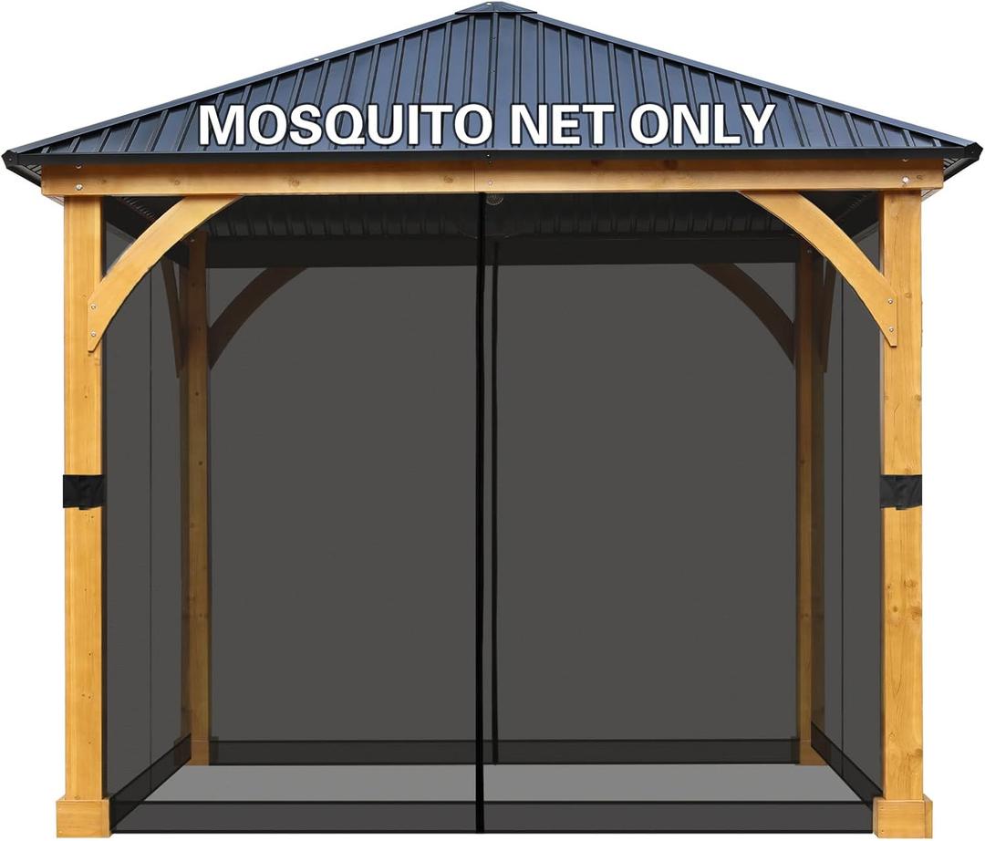 BPS 10' x 10' Gazebo Universal Netting Screen Replacement, 4-Panel Screen Walls with Double Zippers for Outdoor Patio, Black