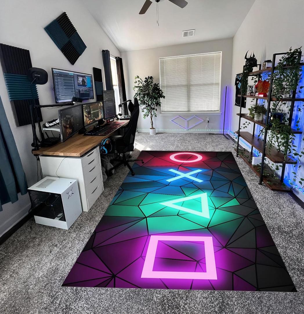 Neon Rug, Cool, Gaming Illusion, Gaming Room, for E-SPOR, Neon Look, Colorful, Teen's Rug, for Gamers, Boys Room, Gift for Him, Purple, 39X55inch//100x140Cm