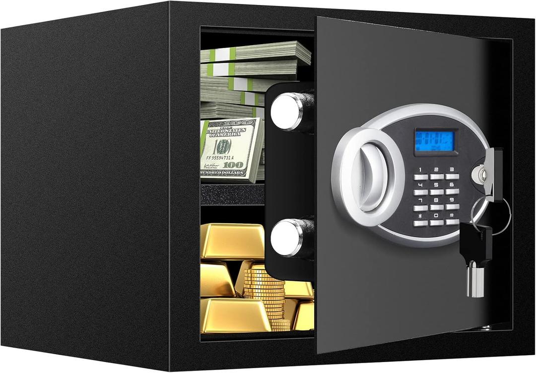 1.7 CUFT Home Safe Fireproof Waterproof, Anti-Theft Digital Security Personal Safe Box with Electronic Keypad and Removable Shelf, Small Fireproof Safe for Documents Money, Jewelry, Medications