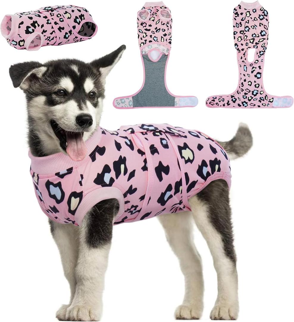 Kuoser Dog Recovery Suit for Dogs After Surgery,Professional Surgical Onesie for Female Male Dogs Spay Neuter,Soft Dog Surgery Suit Bodysuit for Abdominal Wounds Skin Disease,Pink Leopard S (Small (Back: 11.4" - 13.4"; Weight: 7 - 15LB))