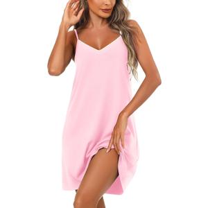 Ekouaer Cotton Nightgowns for Women Sleeveless Spaghetti Strap Night Gown V Neck Sleep Dress Nightshirts Chemise Sleepwear (Pink, XL)