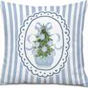 Blue and White Chinoiserie Christmas Tree Pillow Covers 18x18, Preppy Girly Christmas Decor, Coquette Bow Xmas Tree Decorative Throw Pillow Covers for Girls Bedroom Living Room Home (Color 15)