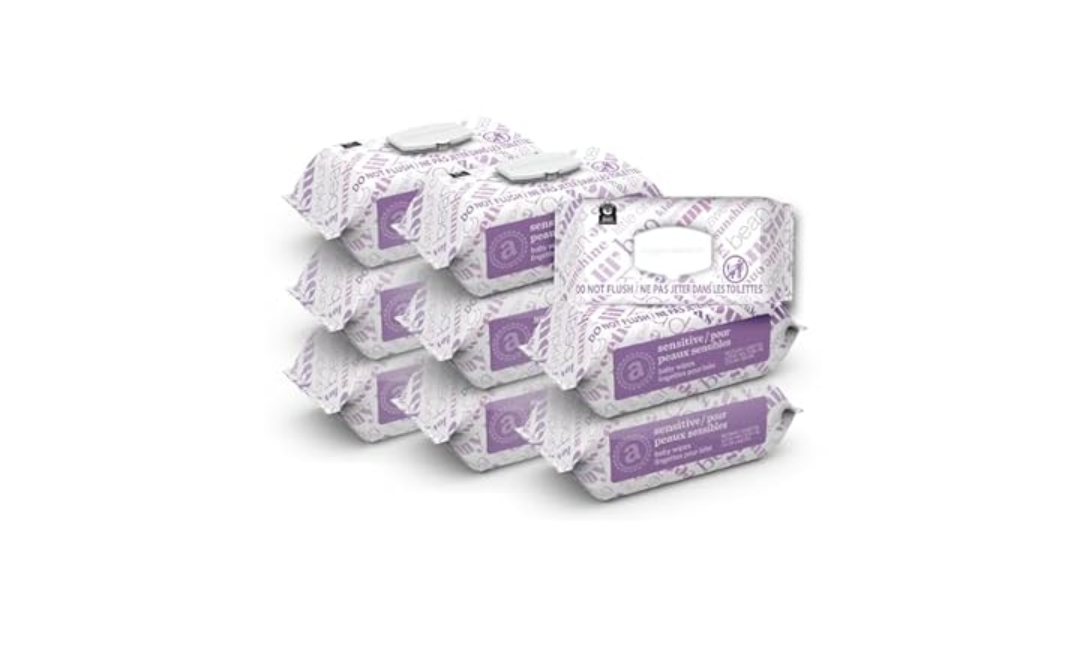 Amazon Elements Baby Wipes, Sensitive, 810 Count, Flip-Top Packs, Pack of 9