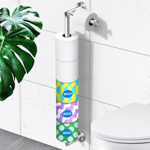 Toilet Paper Holder Wall Mount, Modern Silver Bathroom Toilet Paper Roll Holder for 6 Rolls Tissue with Storage, Premium SUS304 Stainless Steel Rustproof with Reserve for Bathroom, Washroom
