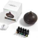 InnoGear Aromatherapy Diffuser & 10 Essential Oils Set, 400ml Diffuser Ultrasonic Diffuser Cool Mist Humidifier with 4 Timers 7 Colors Light Waterless Auto Off for Mother's Gift, Dark Wood Grain