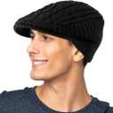 Women Winter Warm Knit Hat for Men Wool Snow Ski Caps with Visor Warm Fleece Lined Hat Soft Beanie Cap (Black)